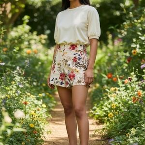 Floral Print High-Waisted Shorts